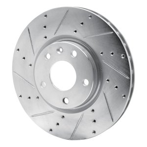 Chevrolet Corvette Brake Rotor (1) - Front Left - R1 Concepts - Drilled & Slotted - Silver - `14-`19